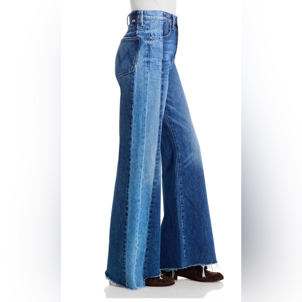 MOTHER Two-Tone Blue Wide Leg Flare Jeans